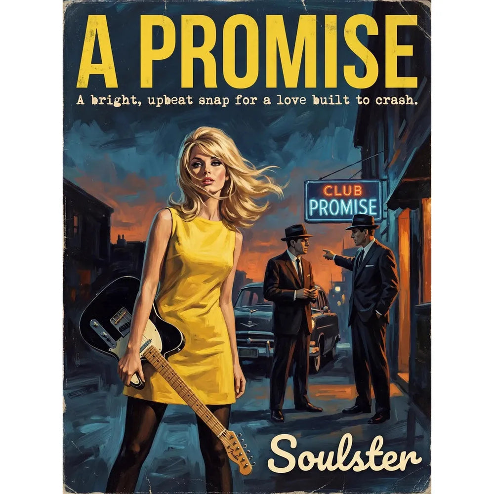 Soulster cinematic vintage pulp book cover art print illustration styled in a classic 1960s design layout inspired by A Promise.