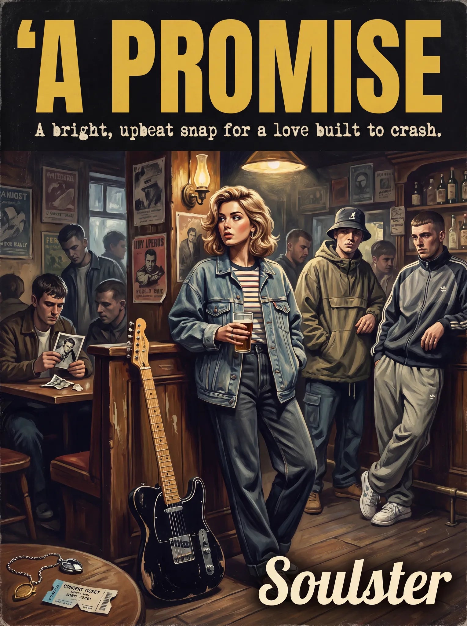 Soulster cinematic vintage pulp book cover art print illustration styled in a classic 1990s design layout inspired by A Promise.