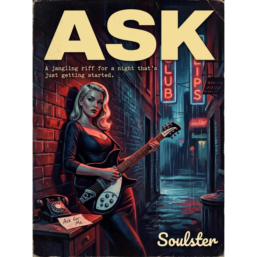 Soulster cinematic vintage pulp book cover art print illustration styled in a classic 1950s design layout inspired by Ask.