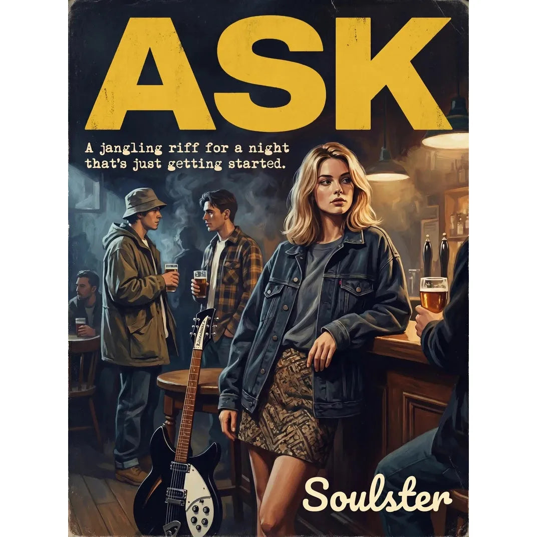 Soulster cinematic vintage pulp book cover art print illustration styled in a classic 1990s design layout inspired by Ask.