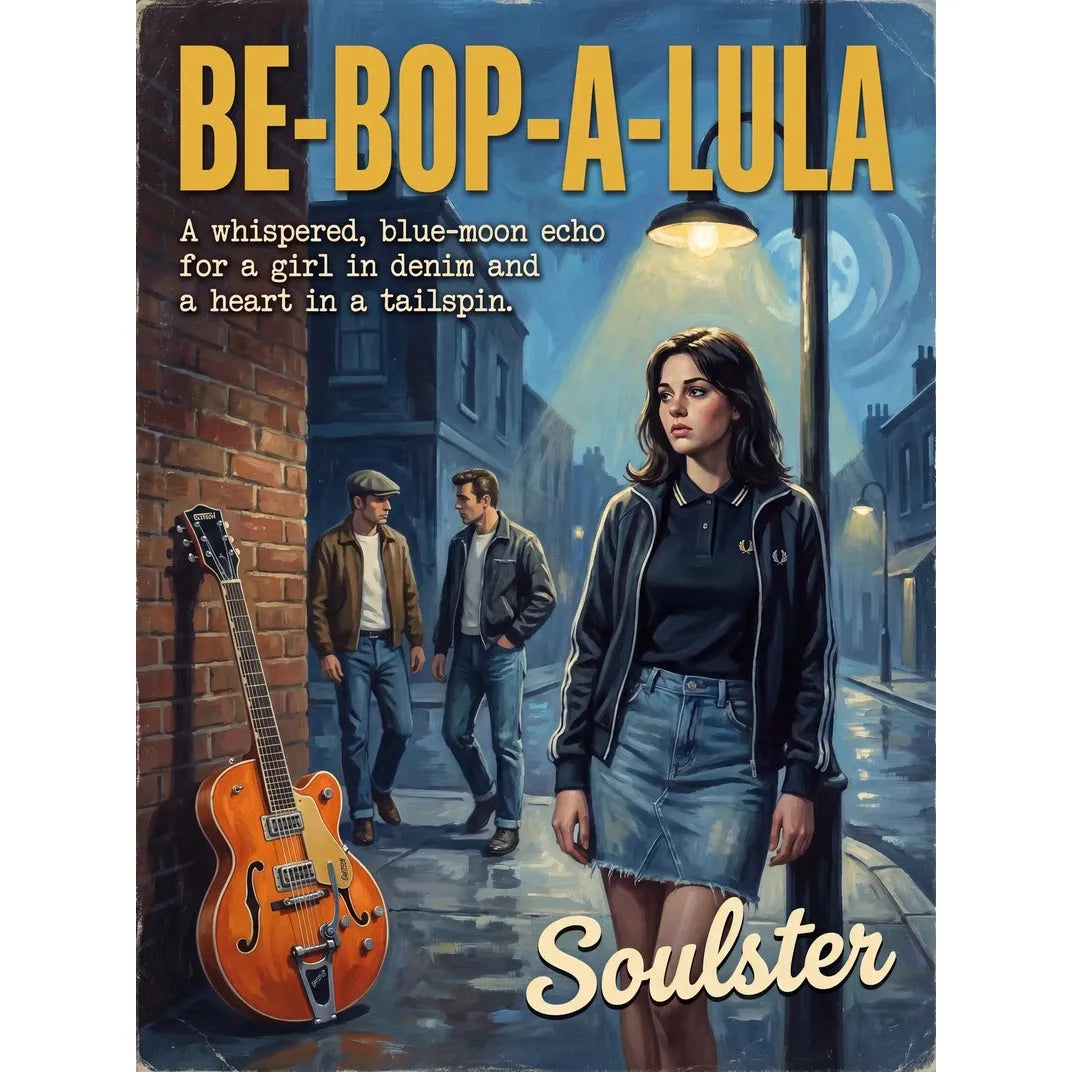 Soulster retro pulp thriller book cover style art print illustration inspired by Alternative Indie - Be-Bop-A-Lula.