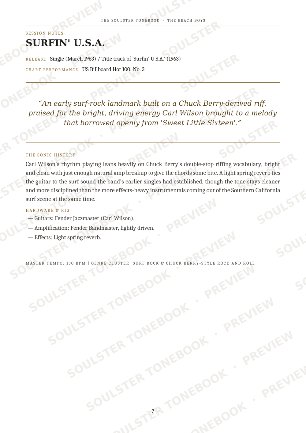 A page from a music book or booklet showing the song 'Surfin' U.S.