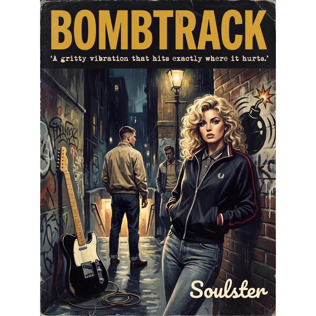 Soulster retro pulp thriller book cover style art print illustration inspired by Alternative Indie - Bombtrack.