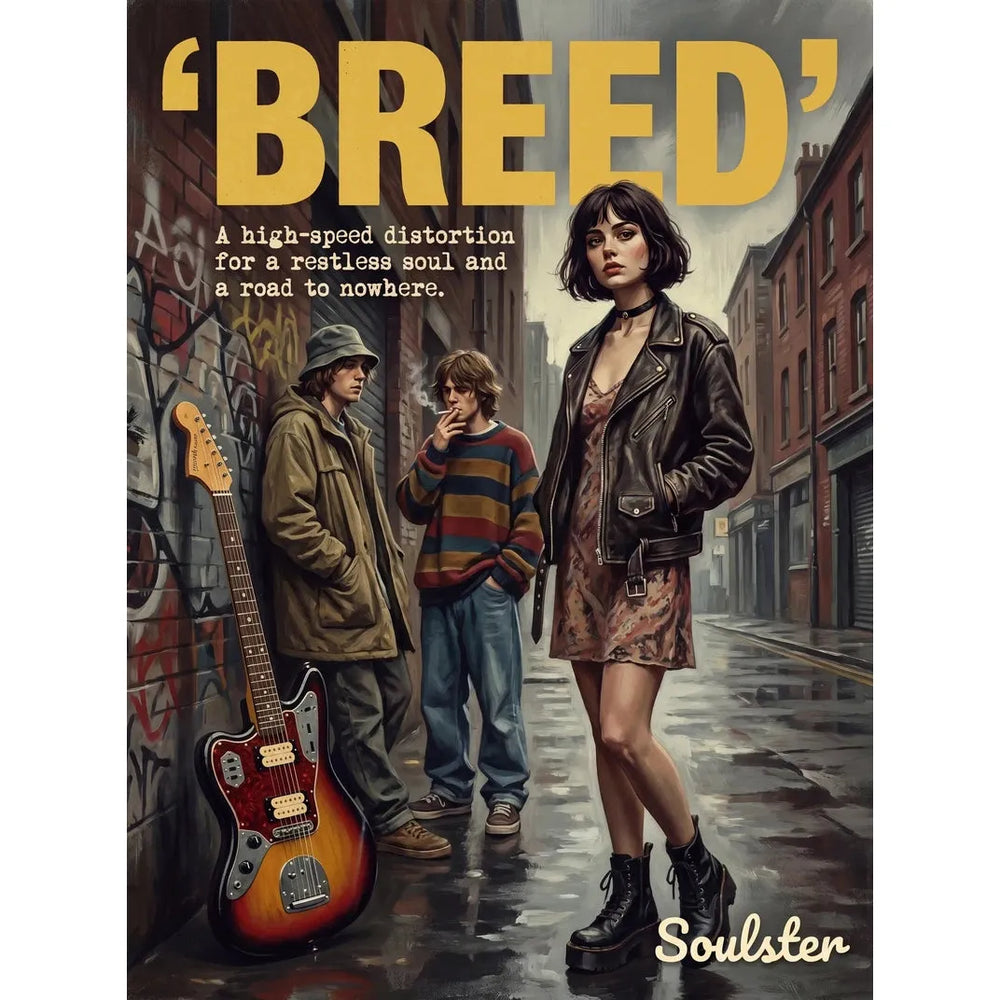 Soulster cinematic vintage pulp book cover art print illustration styled in a classic 1990s design layout inspired by Breed.