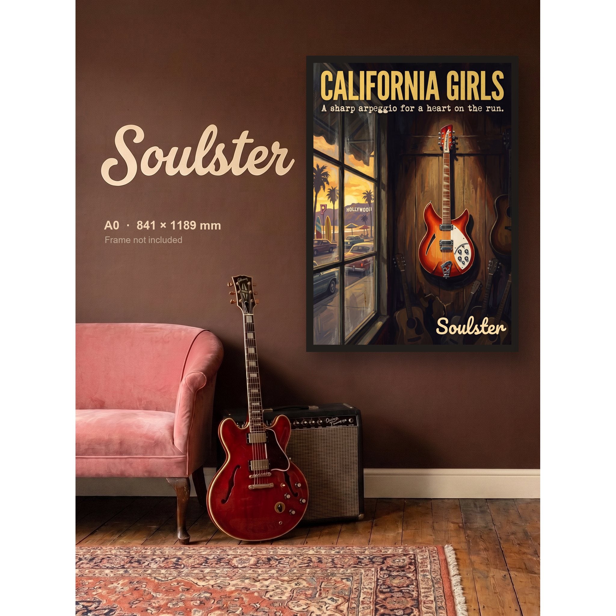 California Girls - Los Angeles shown framed on a wall in A0 size. Frame not included.