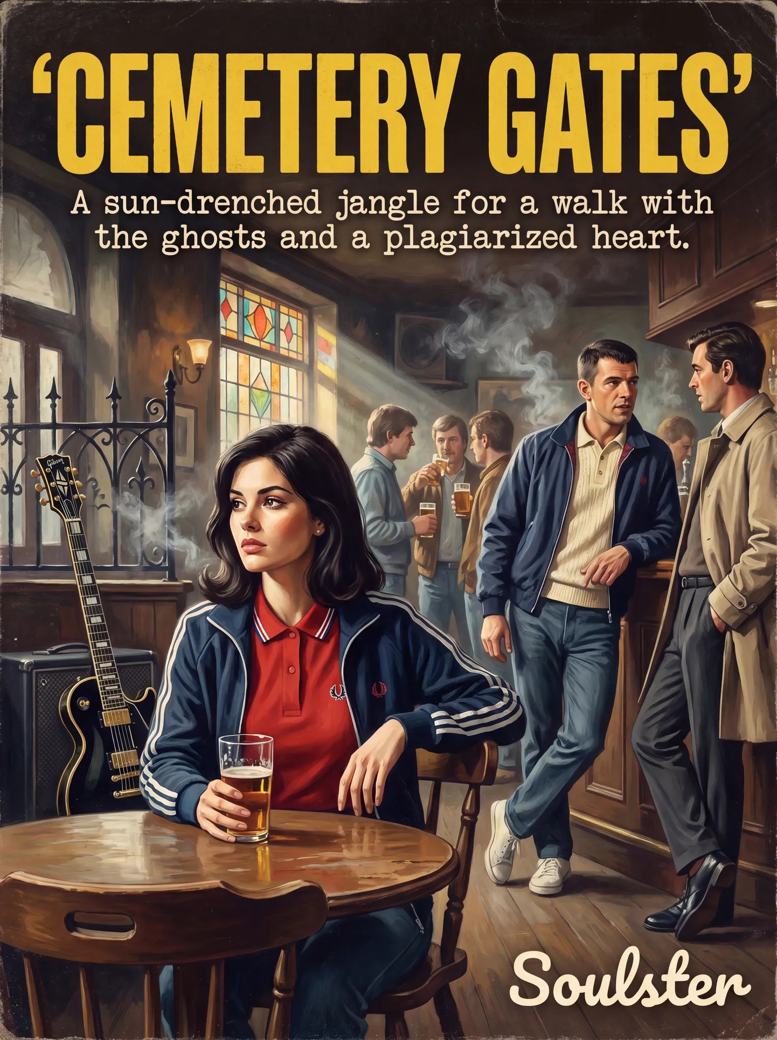 Soulster retro pulp thriller book cover style art print illustration inspired by The Smiths - Cemetery Gates.