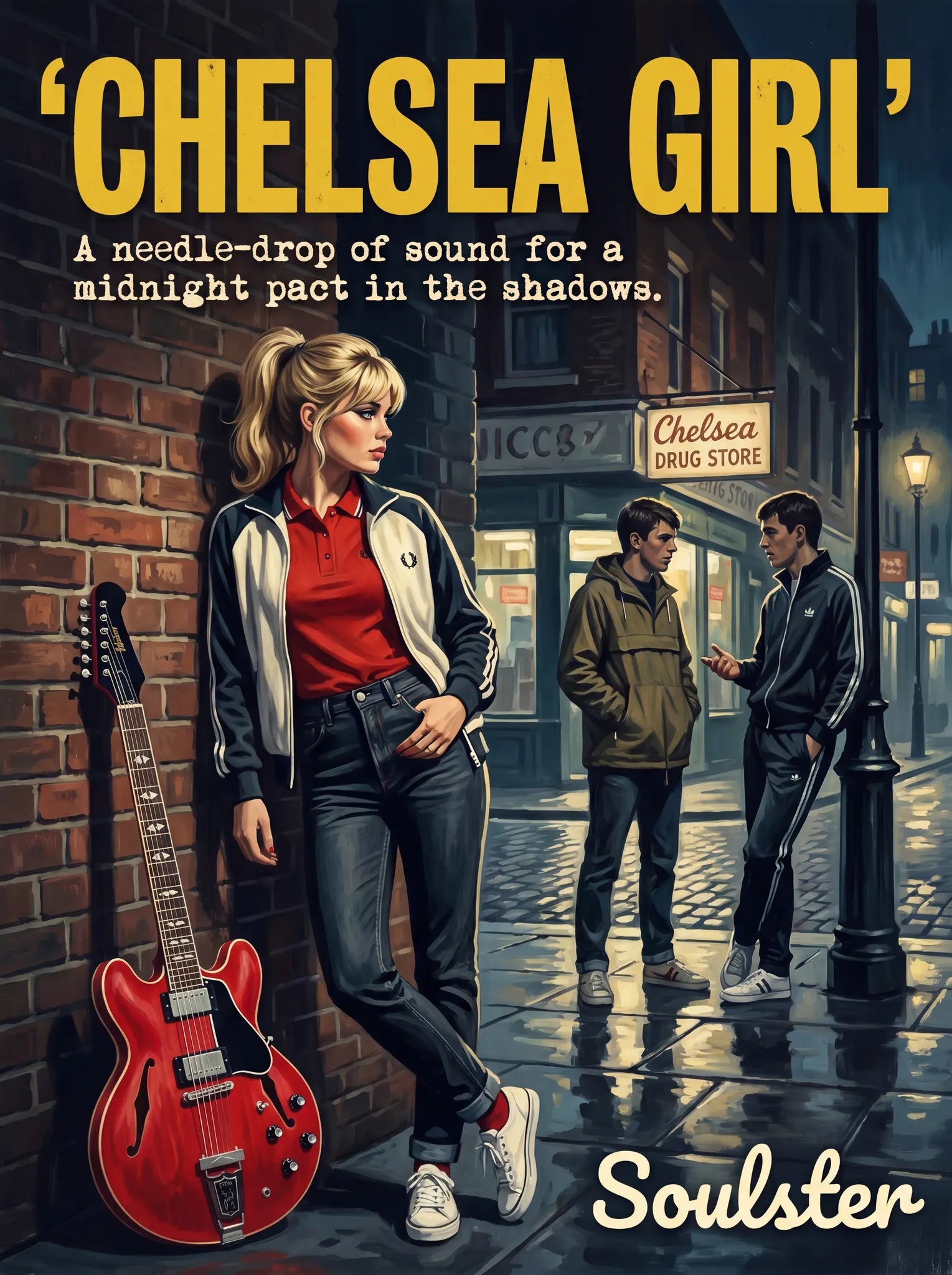 Soulster retro pulp thriller book cover style art print illustration inspired by Alternative Indie - Chelsea Girl.