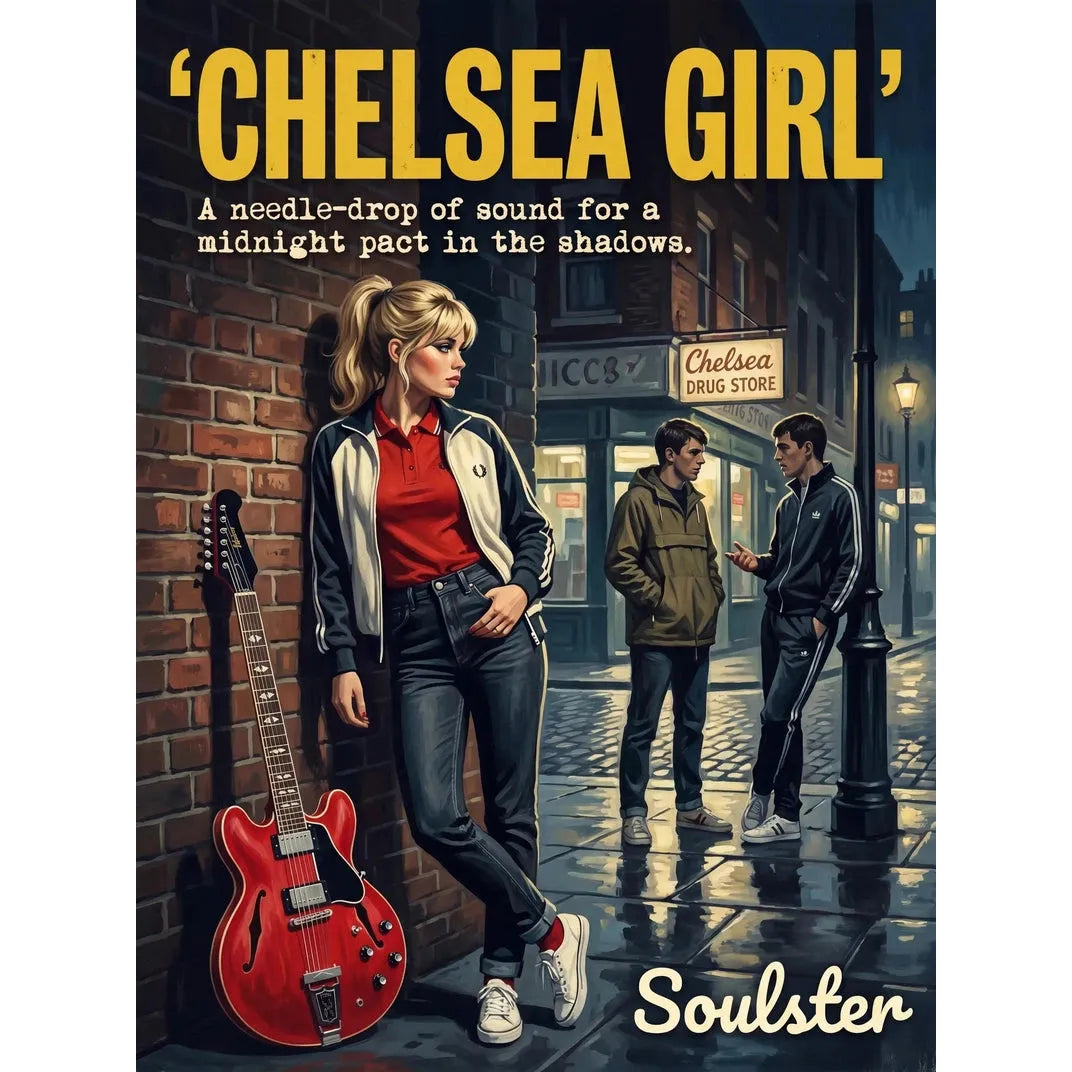 Soulster retro pulp thriller book cover style art print illustration inspired by Alternative Indie - Chelsea Girl.