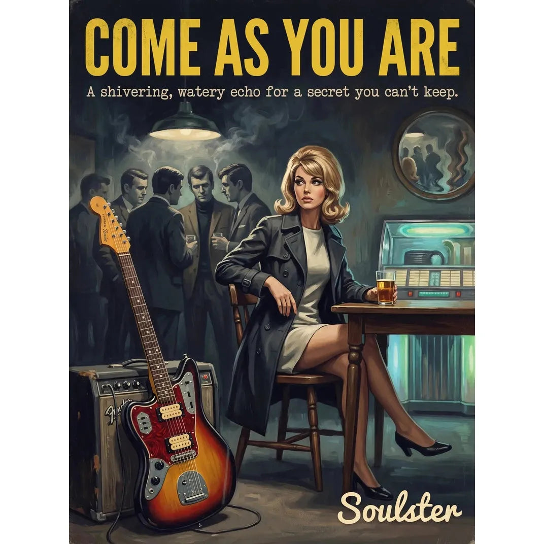 Soulster cinematic vintage pulp book cover art print illustration styled in a classic 1960s design layout inspired by Come As You Are.