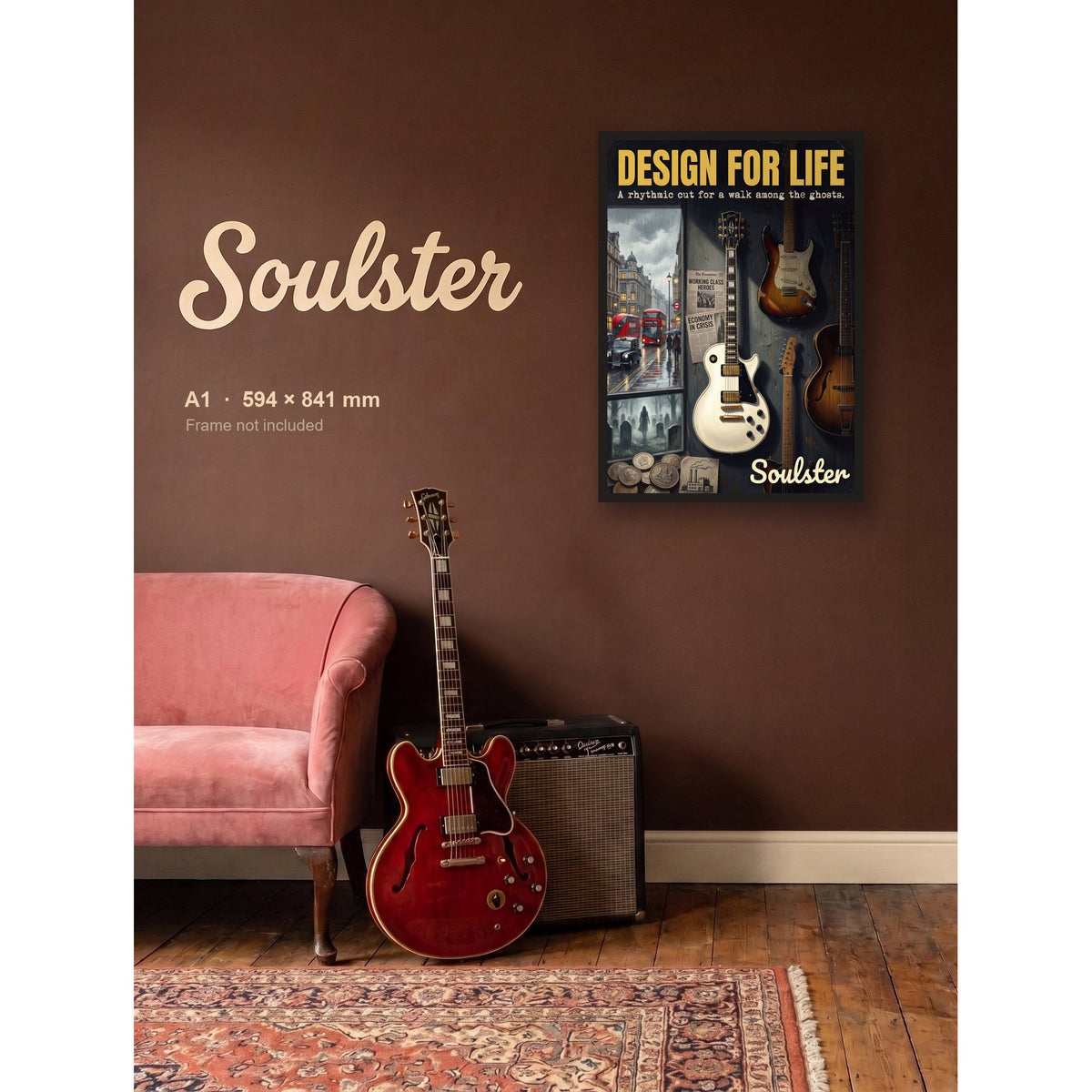 Design For Life - London shown framed on a wall in A1 size. Frame not included.