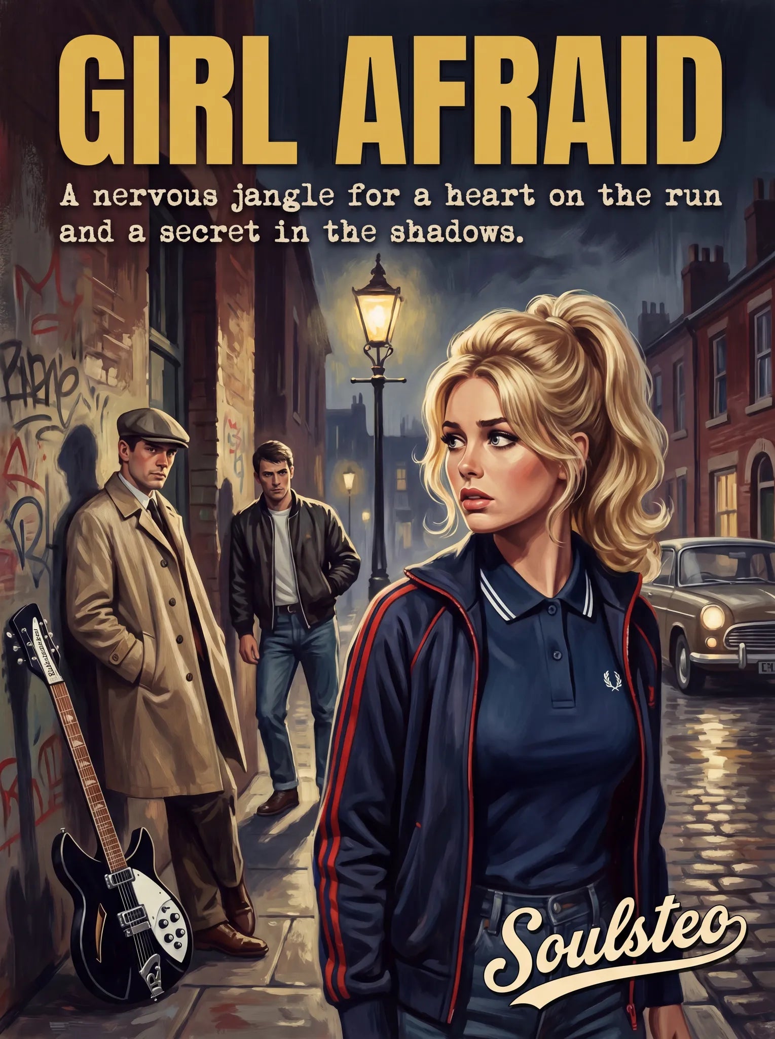 Soulster retro pulp thriller book cover style art print illustration inspired by The Smiths - Girl Afraid.