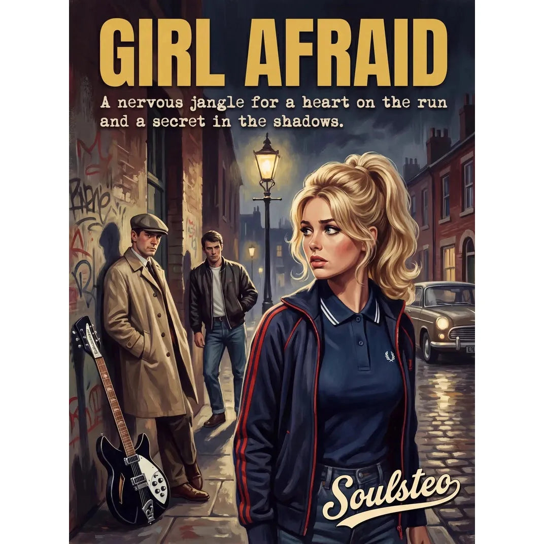 Soulster retro pulp thriller book cover style art print illustration inspired by The Smiths - Girl Afraid.