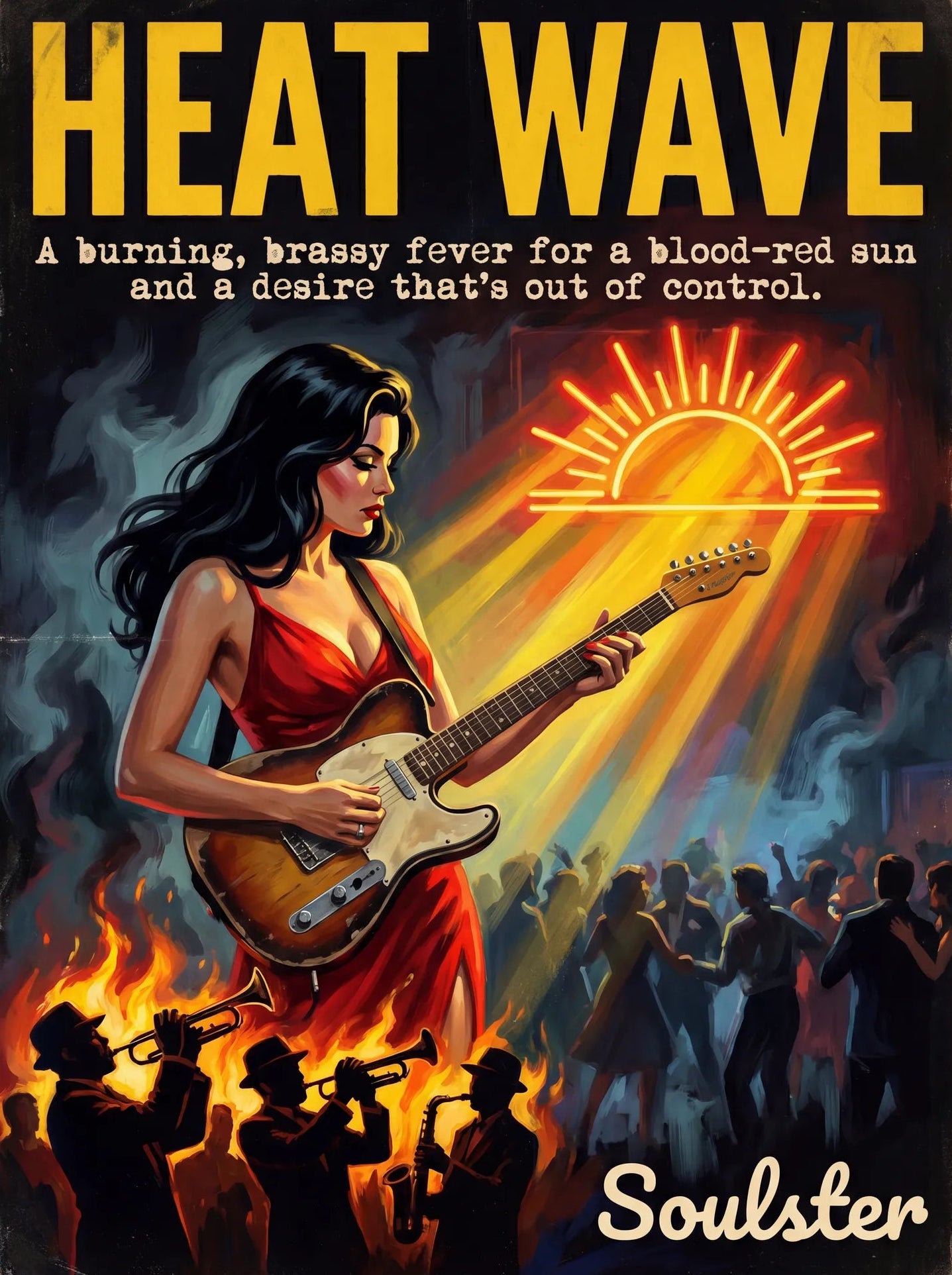 Soulster cinematic vintage pulp book cover art print illustration styled in a classic 1950s theme inspired by Heat Wave.
