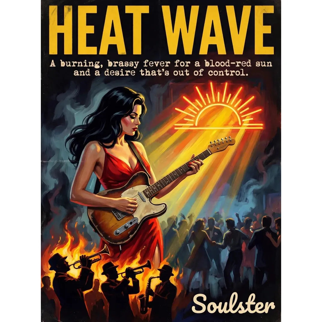 Soulster cinematic vintage pulp book cover art print illustration styled in a classic 1950s theme inspired by Heat Wave.