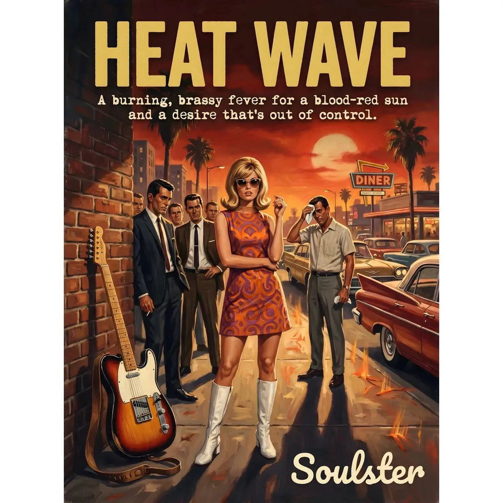 Soulster cinematic vintage pulp book cover art print illustration styled in a classic 1960s theme inspired by Heat Wave.