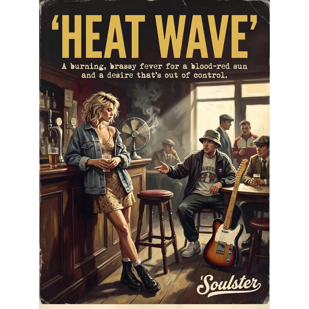 Soulster cinematic vintage pulp book cover art print illustration styled in a classic 1990s theme inspired by Heat Wave.