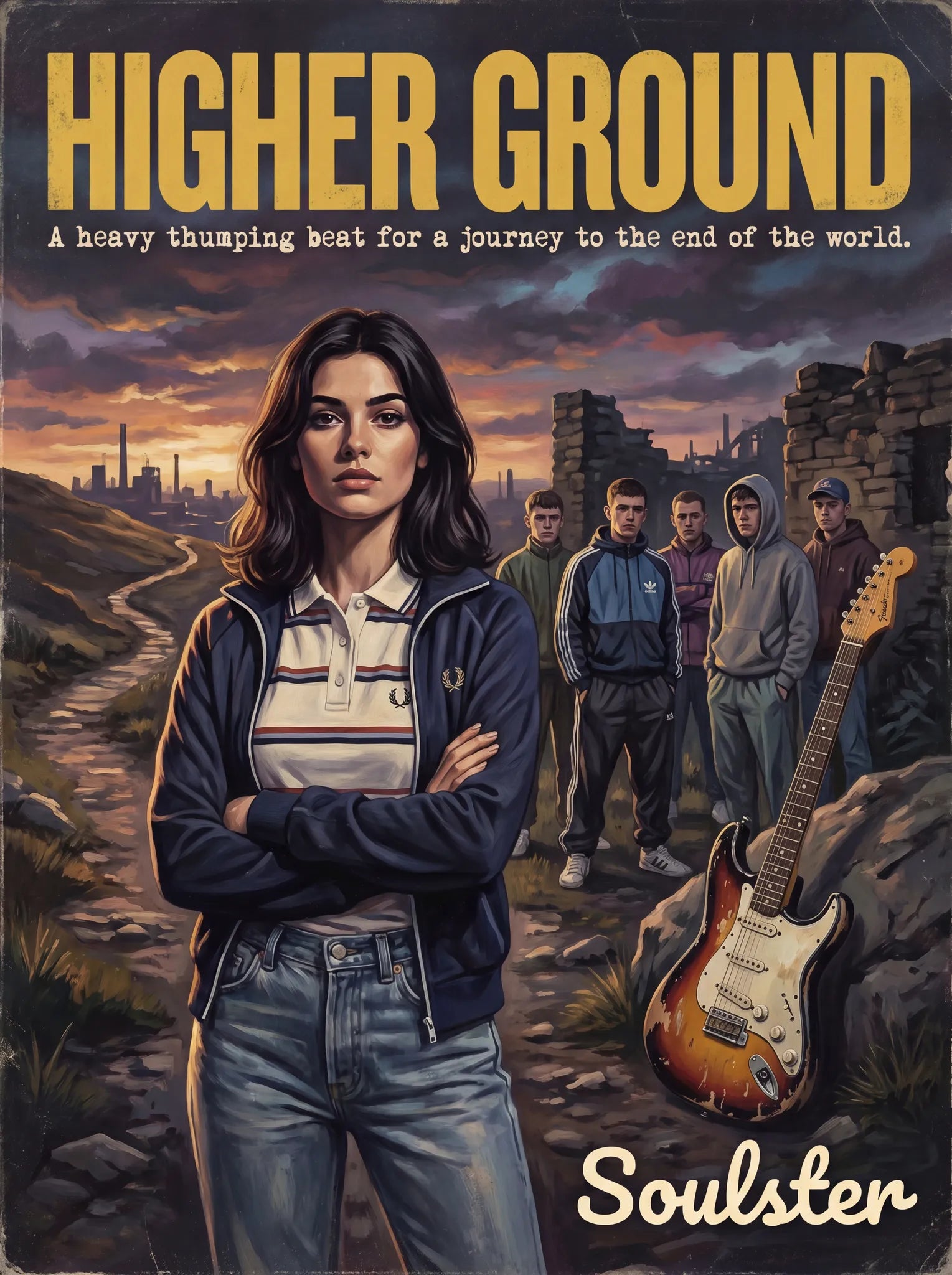 Soulster retro pulp thriller book cover style art print illustration inspired by Alternative Indie - Higher Ground.