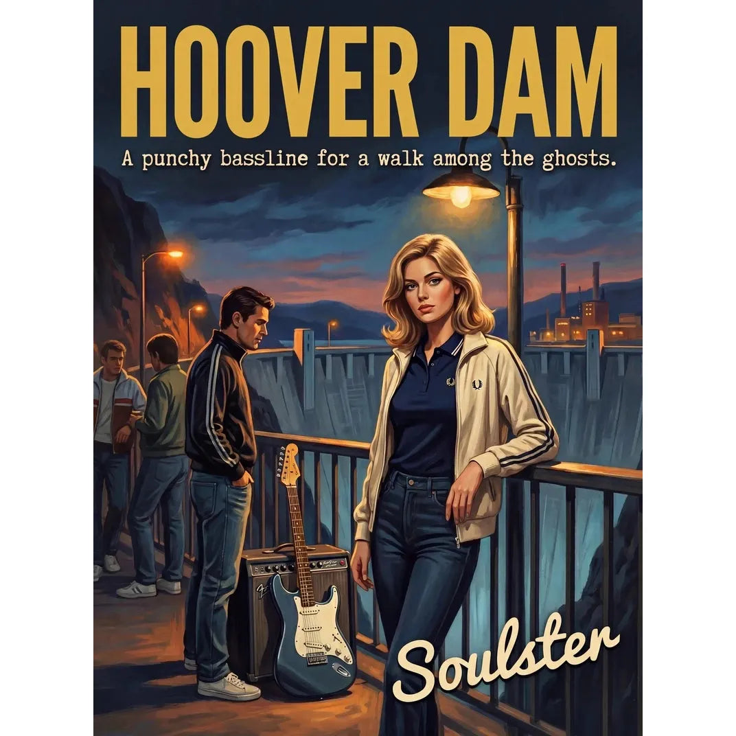 Soulster retro pulp thriller book cover style art print illustration inspired by Alternative Indie - Hoover Dam.