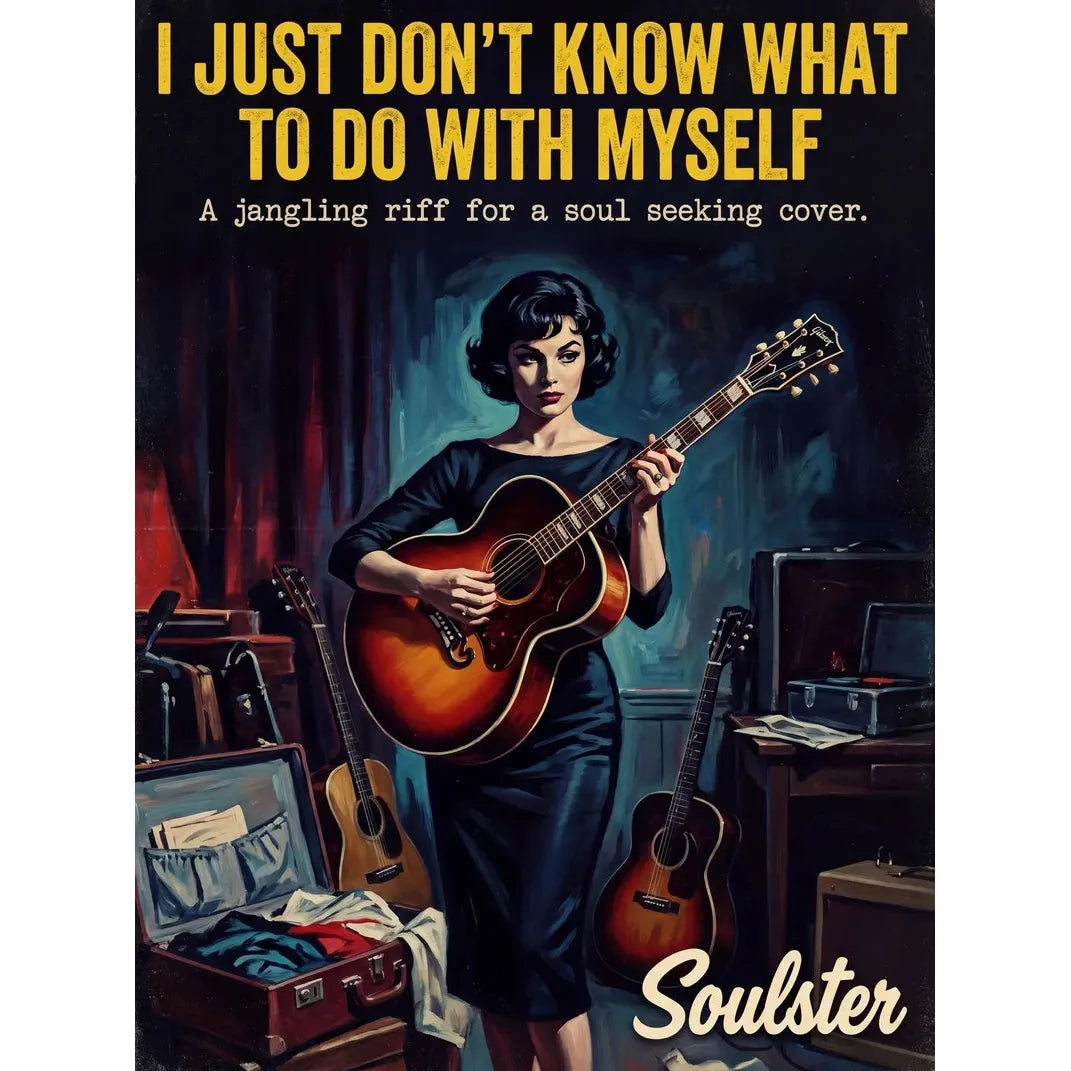 Soulster cinematic vintage pulp book cover art print illustration styled in a classic 1950s theme inspired by I Just Don't Know What To Do With Myself.