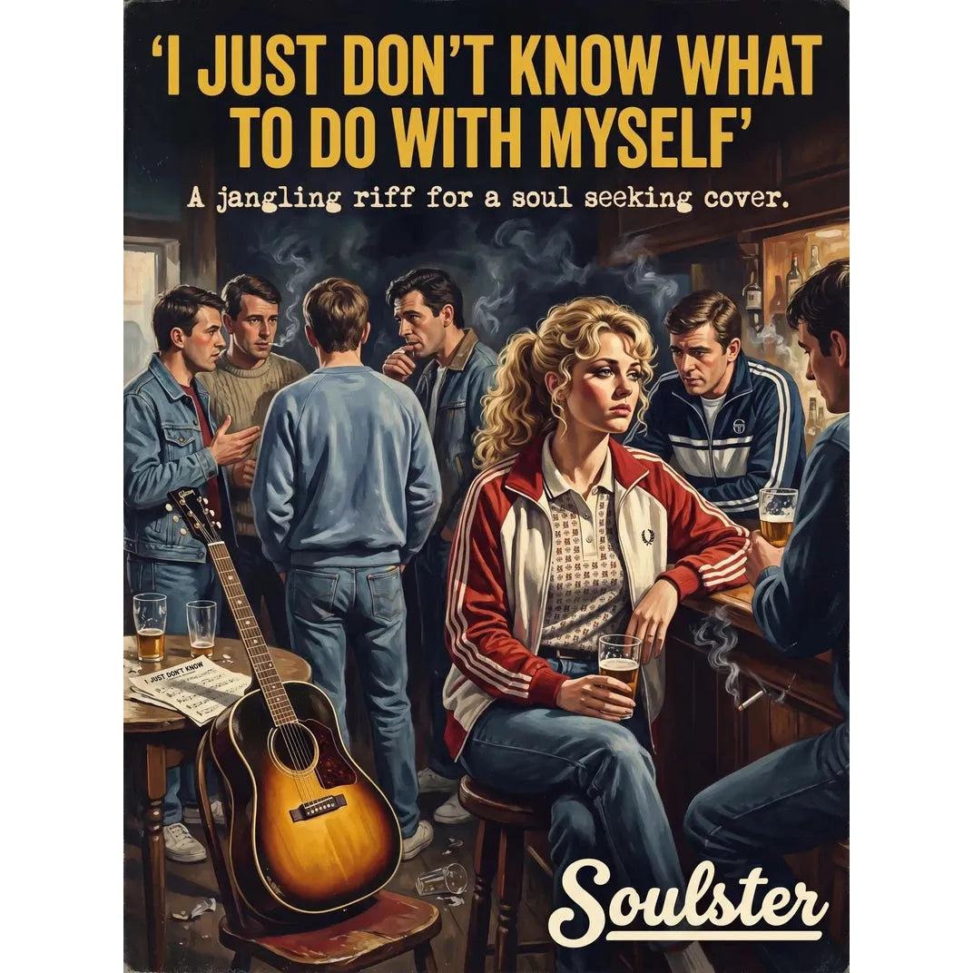 Soulster retro pulp thriller book cover style art print illustration inspired by Alternative Indie - I Just Don't Know What To Do With Myself.