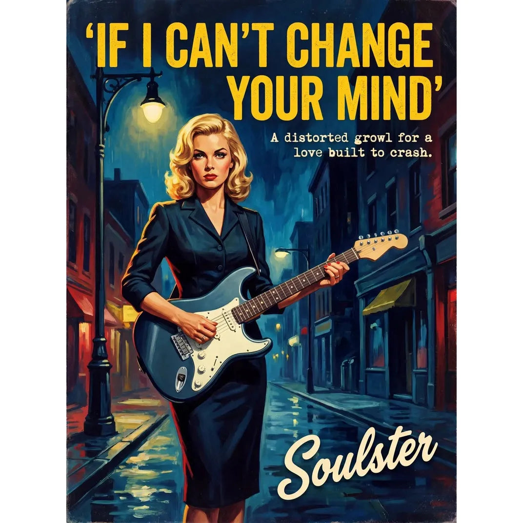 Soulster cinematic vintage pulp book cover art print illustration styled in a classic 1950s design layout inspired by If I Can't Change Your Mind.