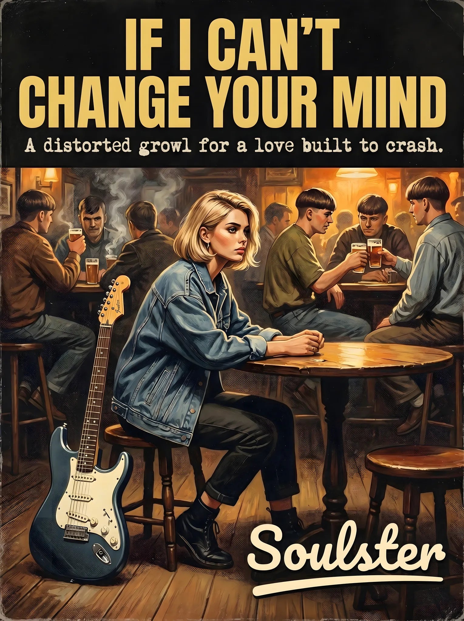 Soulster cinematic vintage pulp book cover art print illustration styled in a classic 1990s design layout inspired by If I Can't Change Your Mind.