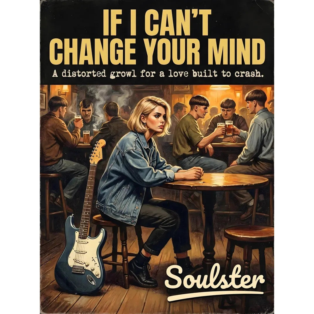 Soulster cinematic vintage pulp book cover art print illustration styled in a classic 1990s design layout inspired by If I Can't Change Your Mind.