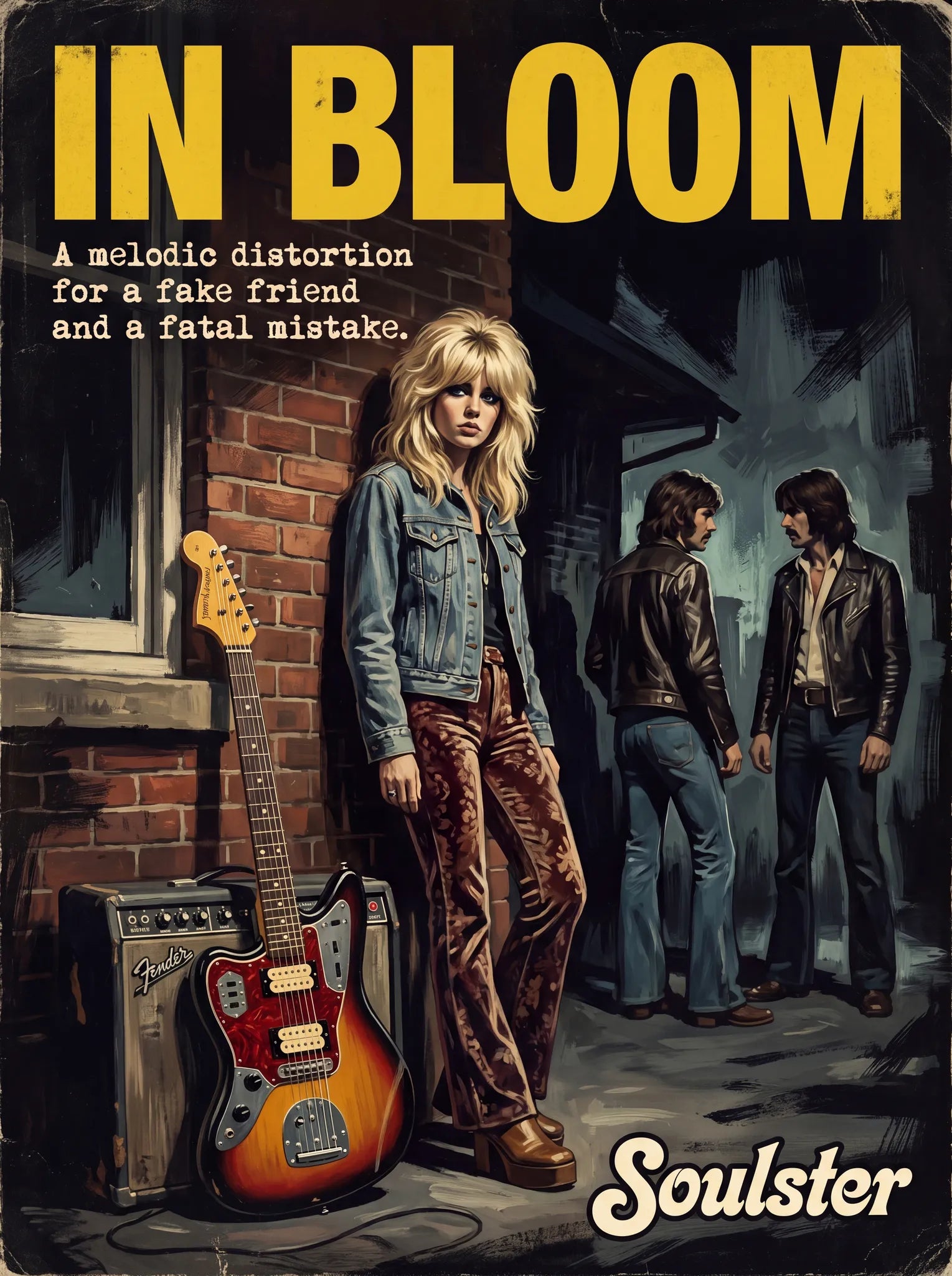 Soulster cinematic vintage pulp book cover art print illustration styled in a classic 1970s design layout inspired by In Bloom.