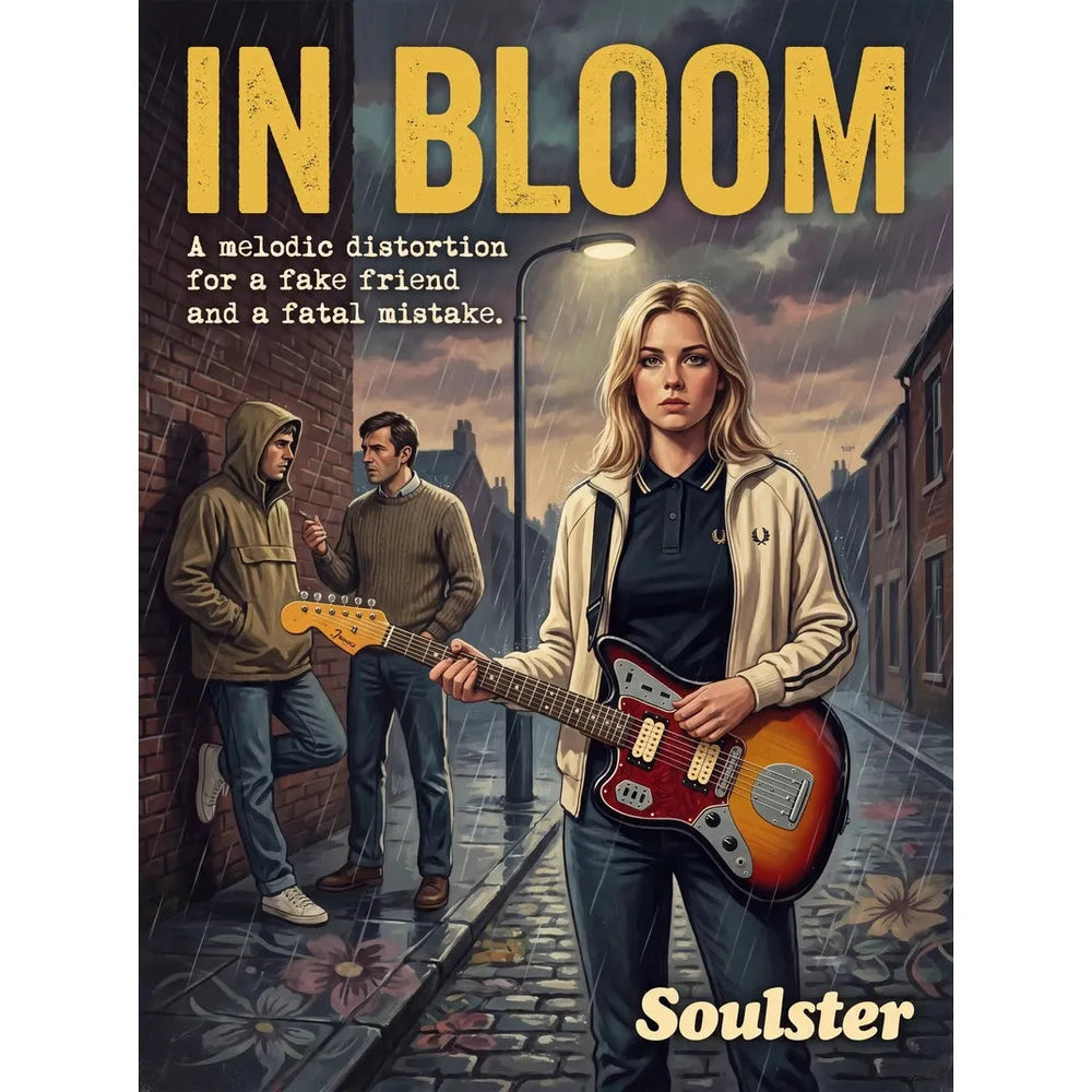 Soulster retro pulp thriller book cover style art print illustration inspired by Nirvana - In Bloom.