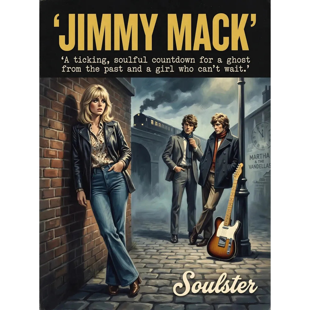 Soulster cinematic vintage pulp book cover art print illustration styled in a classic 1970s theme inspired by Jimmy Mack.