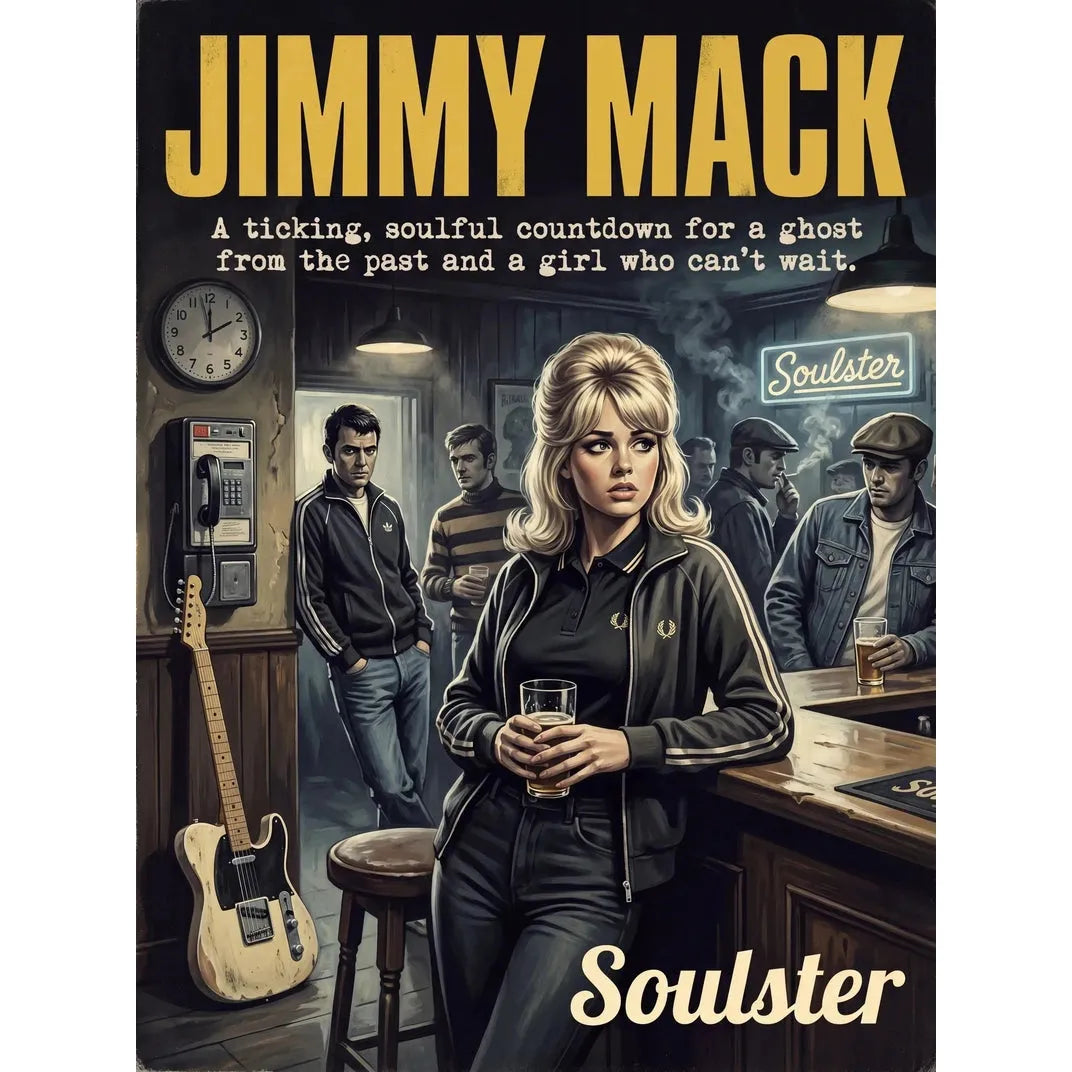 Soulster retro pulp thriller book cover style art print illustration inspired by Alternative Indie - Jimmy Mack.