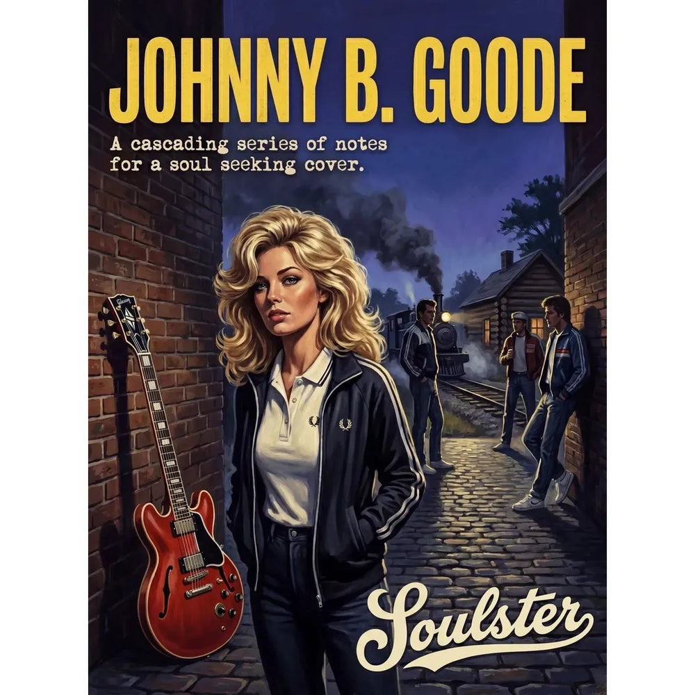 Soulster retro pulp thriller book cover style art print illustration inspired by Alternative Indie - Johnny B. Goode.