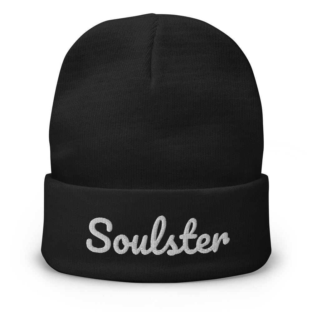 Official Soulster premium beanie featuring vintage alternative music brand graphic styling.