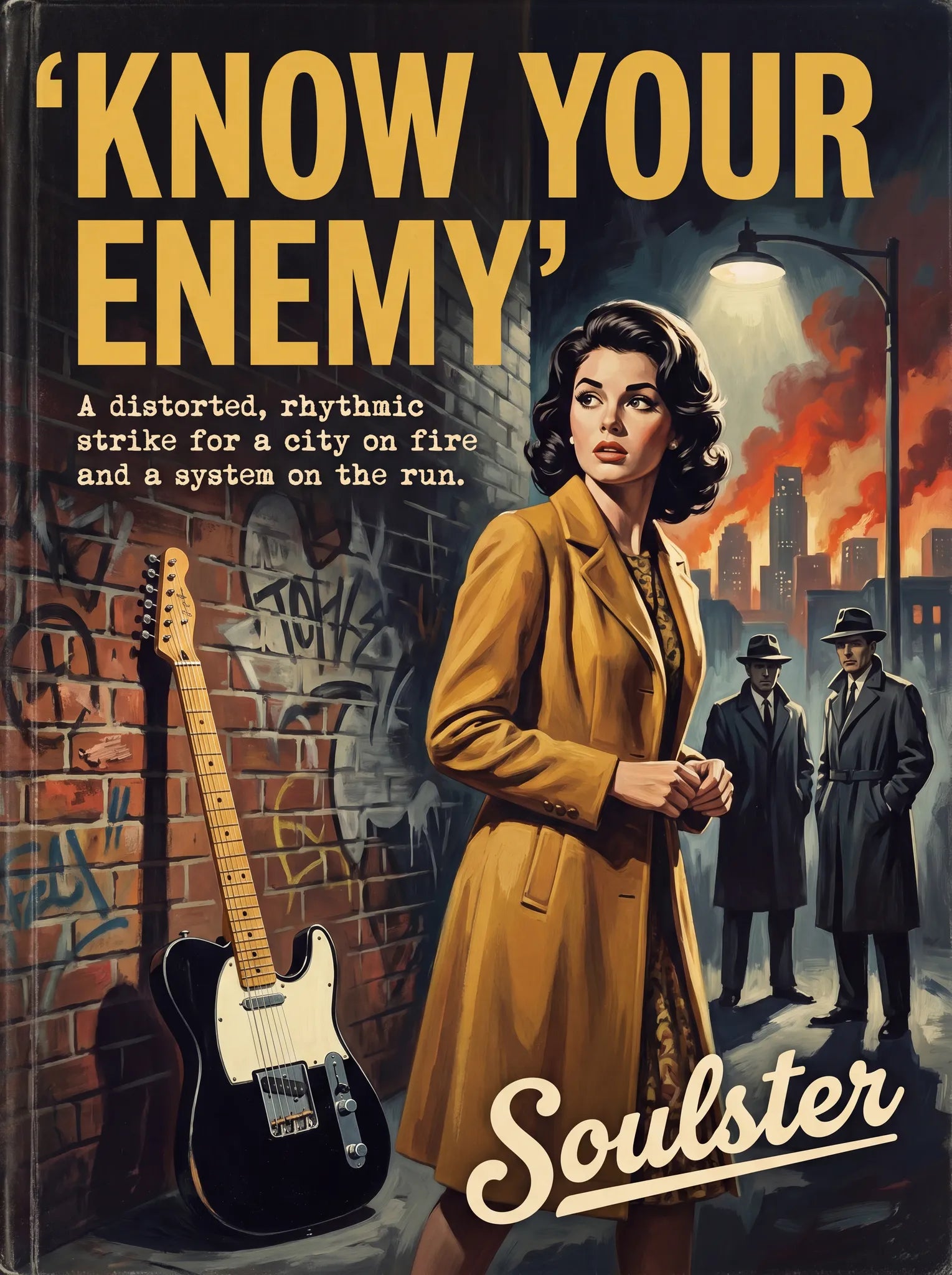 Soulster cinematic vintage pulp book cover art print illustration styled in a classic 1960s design layout inspired by Know Your Enemy.