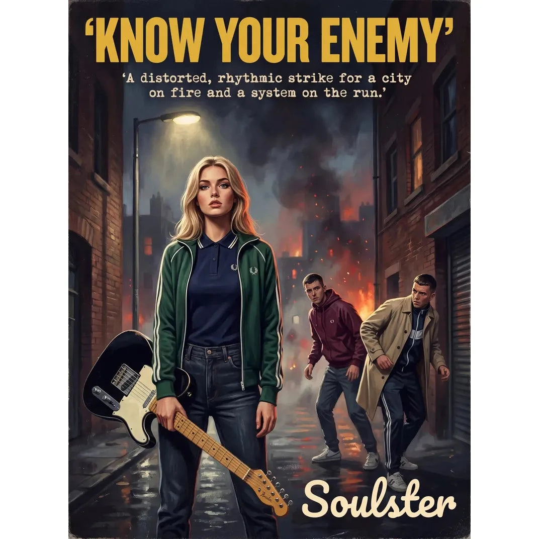 Soulster retro pulp thriller book cover style art print illustration inspired by Alternative Indie - Know Your Enemy.