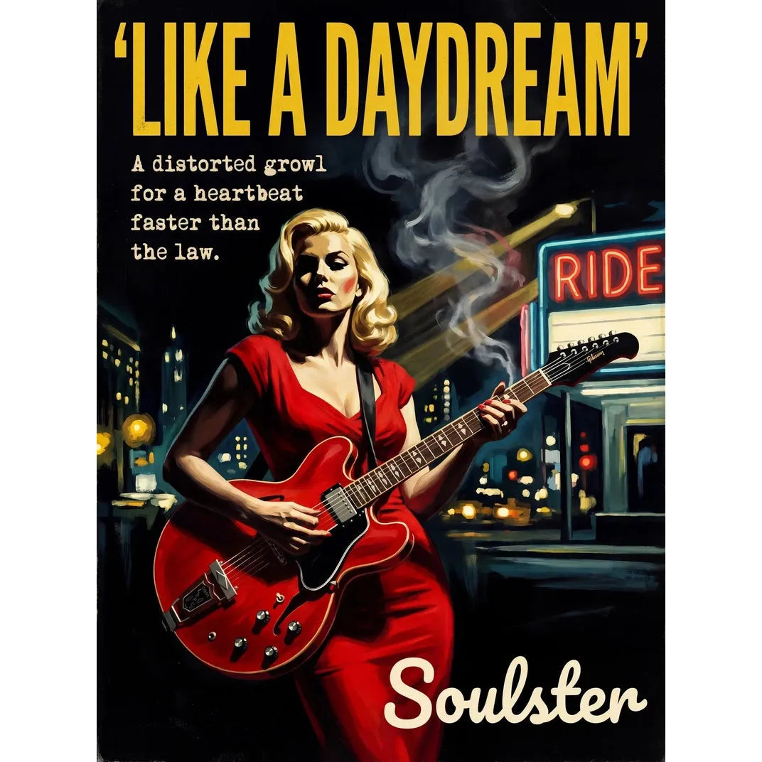 Soulster cinematic vintage pulp book cover art print illustration styled in a classic 1950s design layout inspired by Like A Daydream.