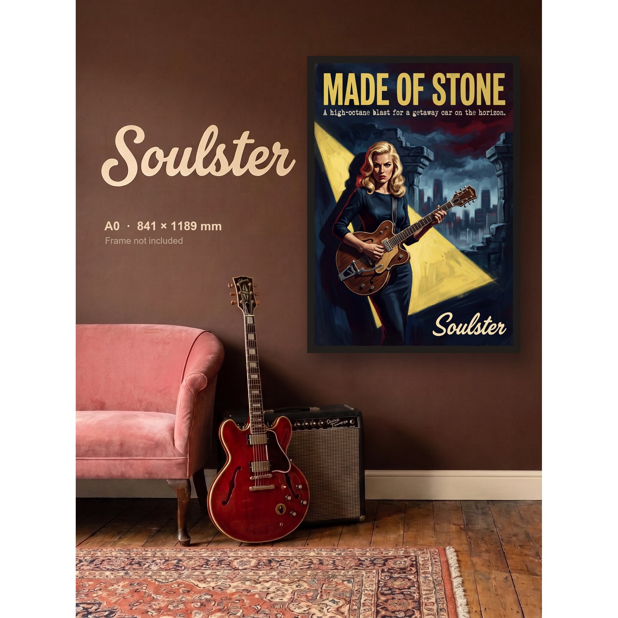 Made Of Stone - 1950s Print shown framed on a wall in A0 size. Frame not included.