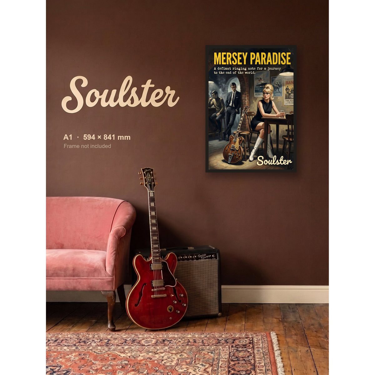 Mersey Paradise - 1960s Print shown framed on a wall in A1 size. Frame not included.
