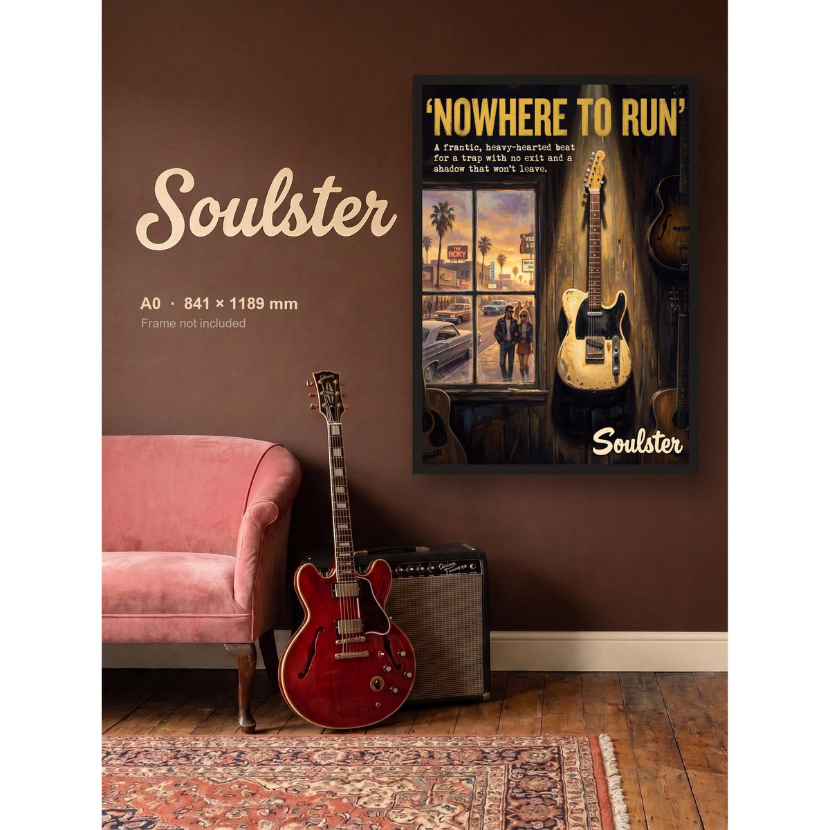 Nowhere To Run - Los Angeles shown framed on a wall in A0 size. Frame not included.