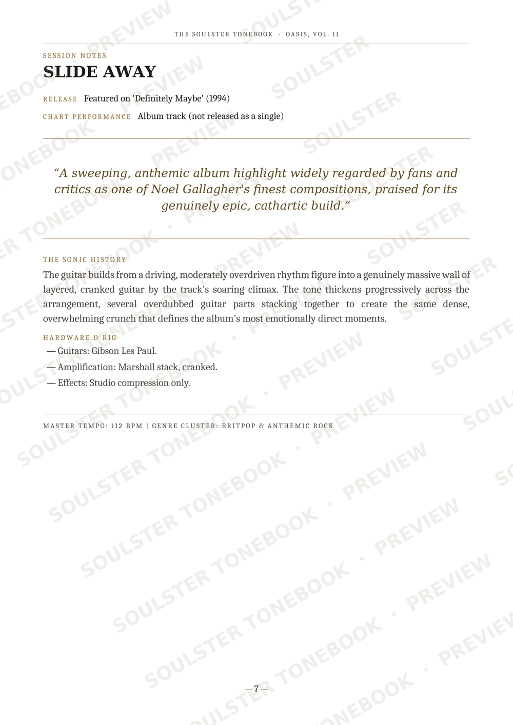 A printed page from Soulster's 'The Soulster Tomorrow' series featuring a review of Neil Garenhorn's 'Slide Away' album track, with text, release details, and a faint diagonal watermark pattern across the page.