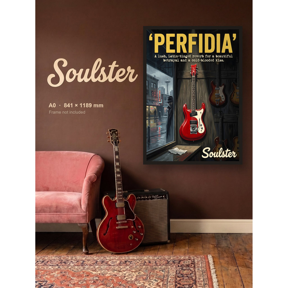 Perfidia - Seattle shown framed on a wall in A0 size. Frame not included.