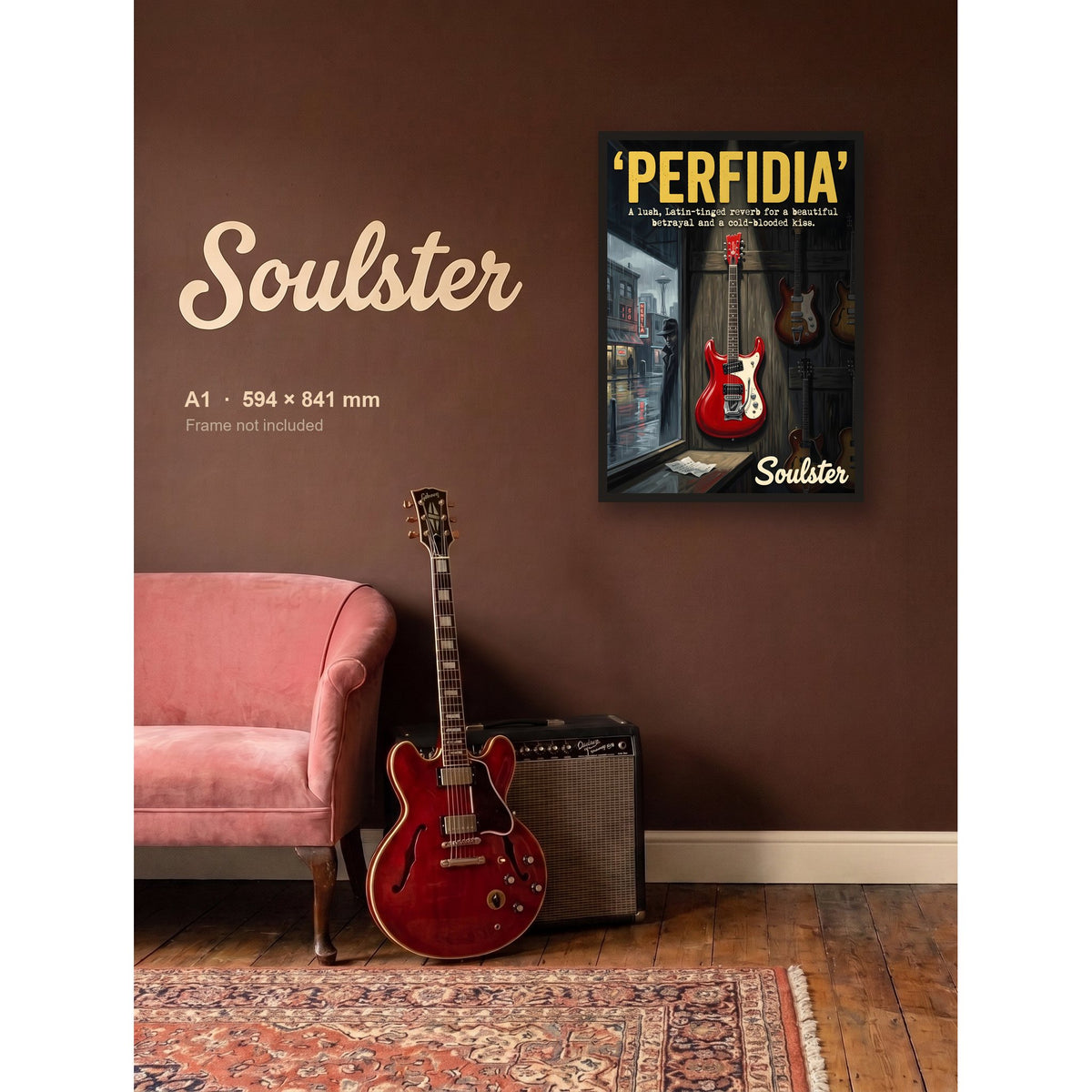 Perfidia - Seattle shown framed on a wall in A1 size. Frame not included.