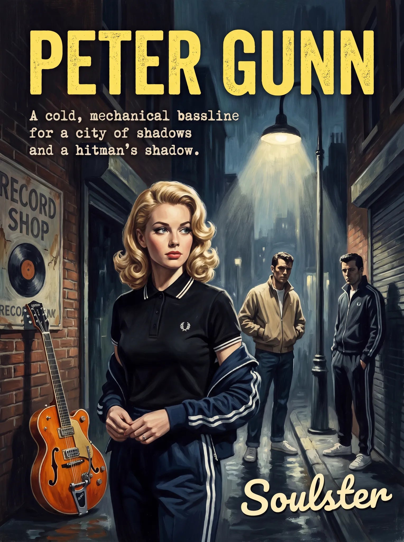 Soulster retro pulp thriller book cover style art print illustration inspired by Alternative Indie - Peter Gunn.