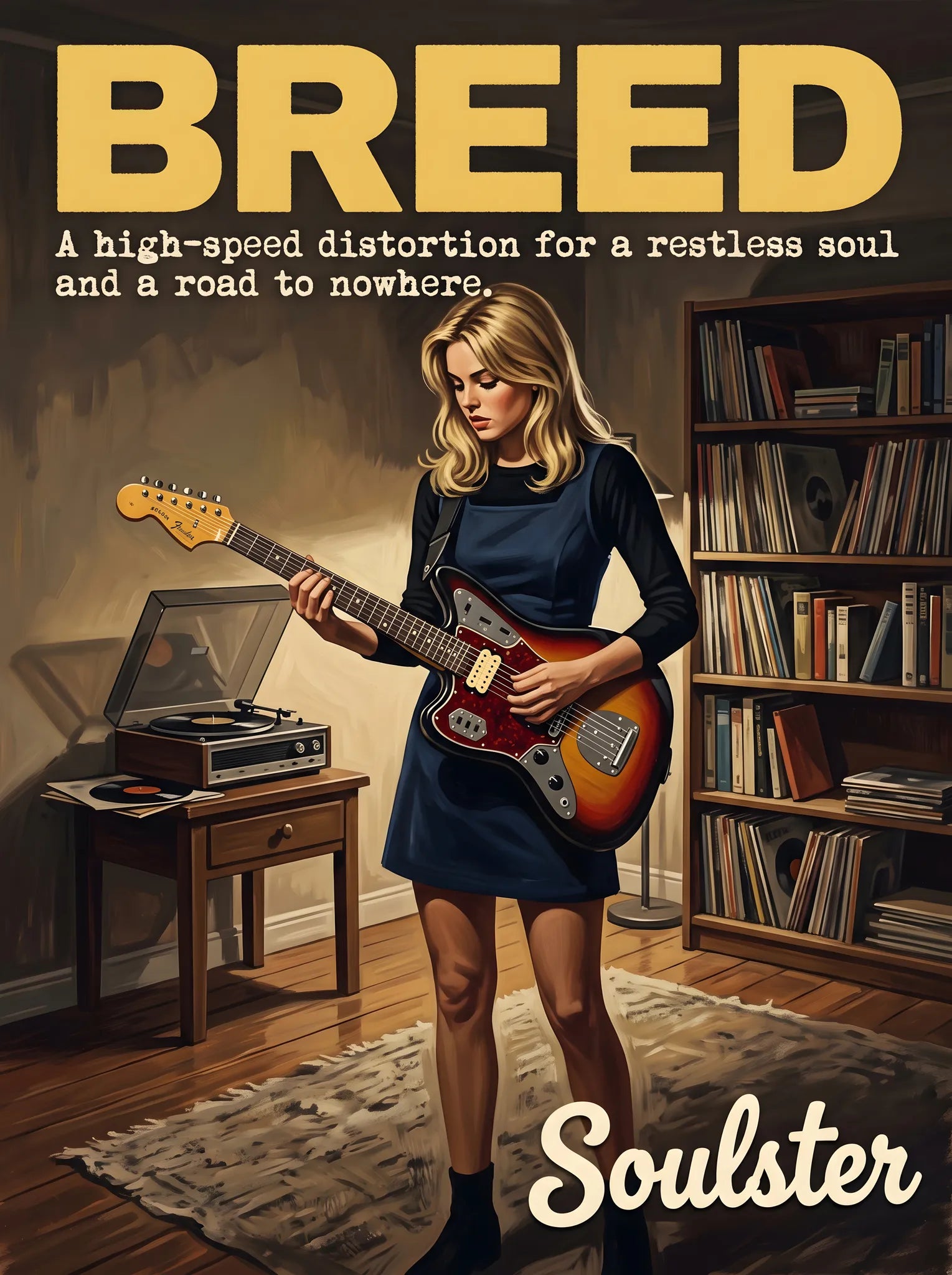 Cinematic pulp book cover style art print inspired by Nirvana - Breed typography design layout.