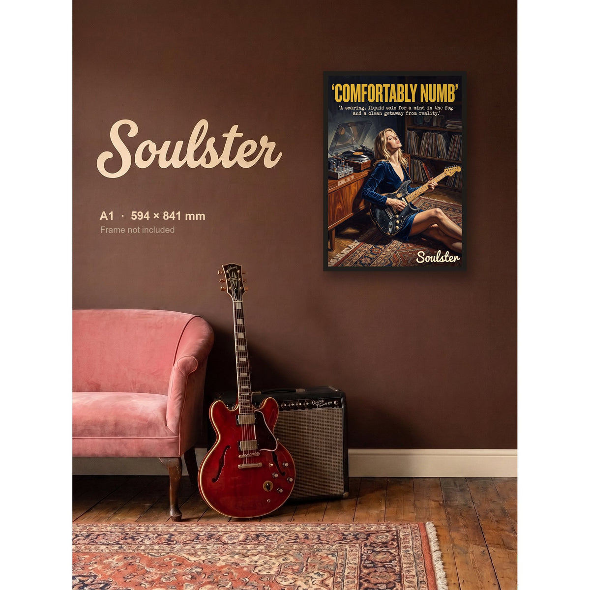 Comfortably Numb - Practice Print shown framed on a wall in A1 size. Frame not included.