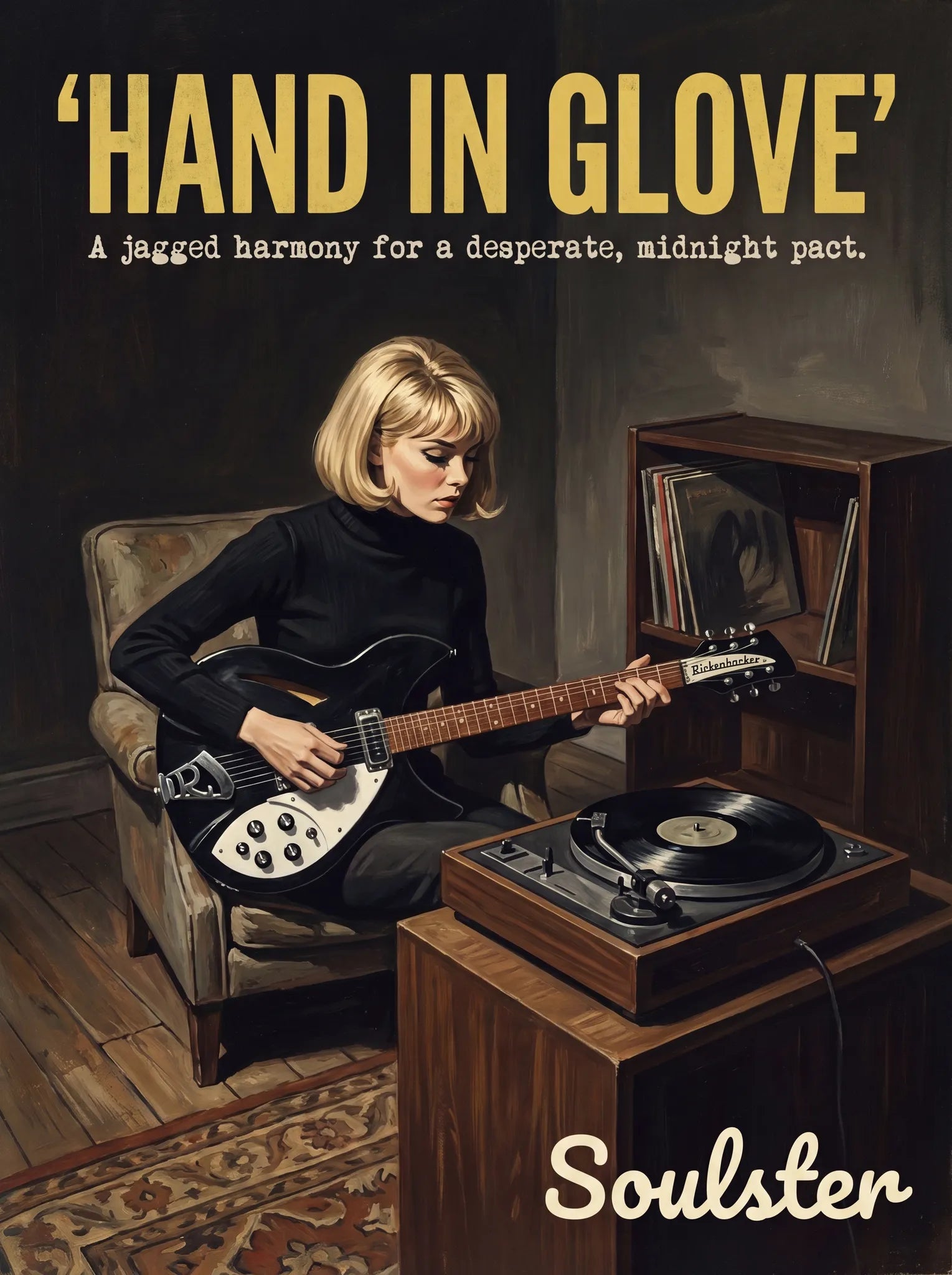 Cinematic pulp book cover style art print inspired by The Smiths - Hand In Glove typography design layout.
