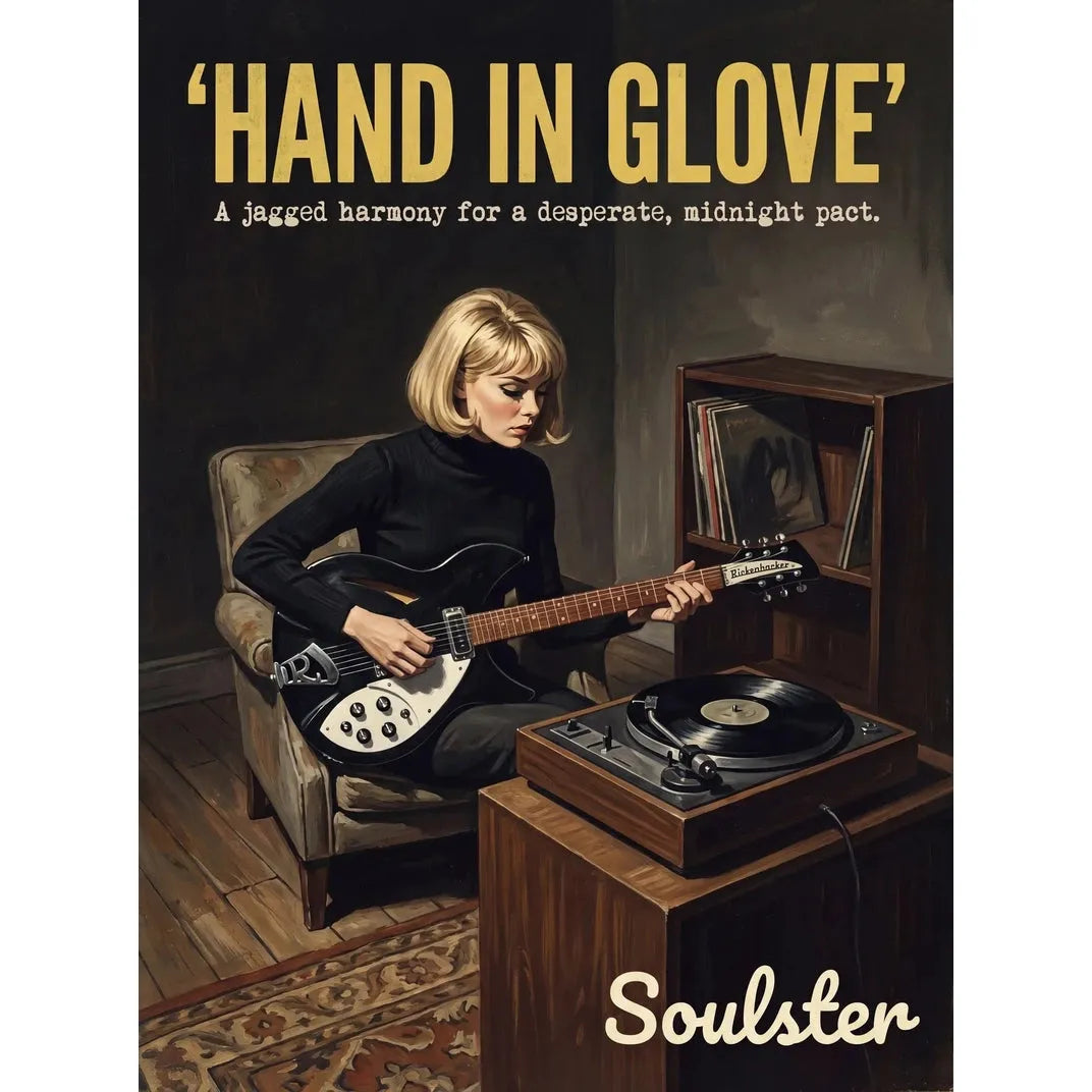 Cinematic pulp book cover style art print inspired by The Smiths - Hand In Glove typography design layout.