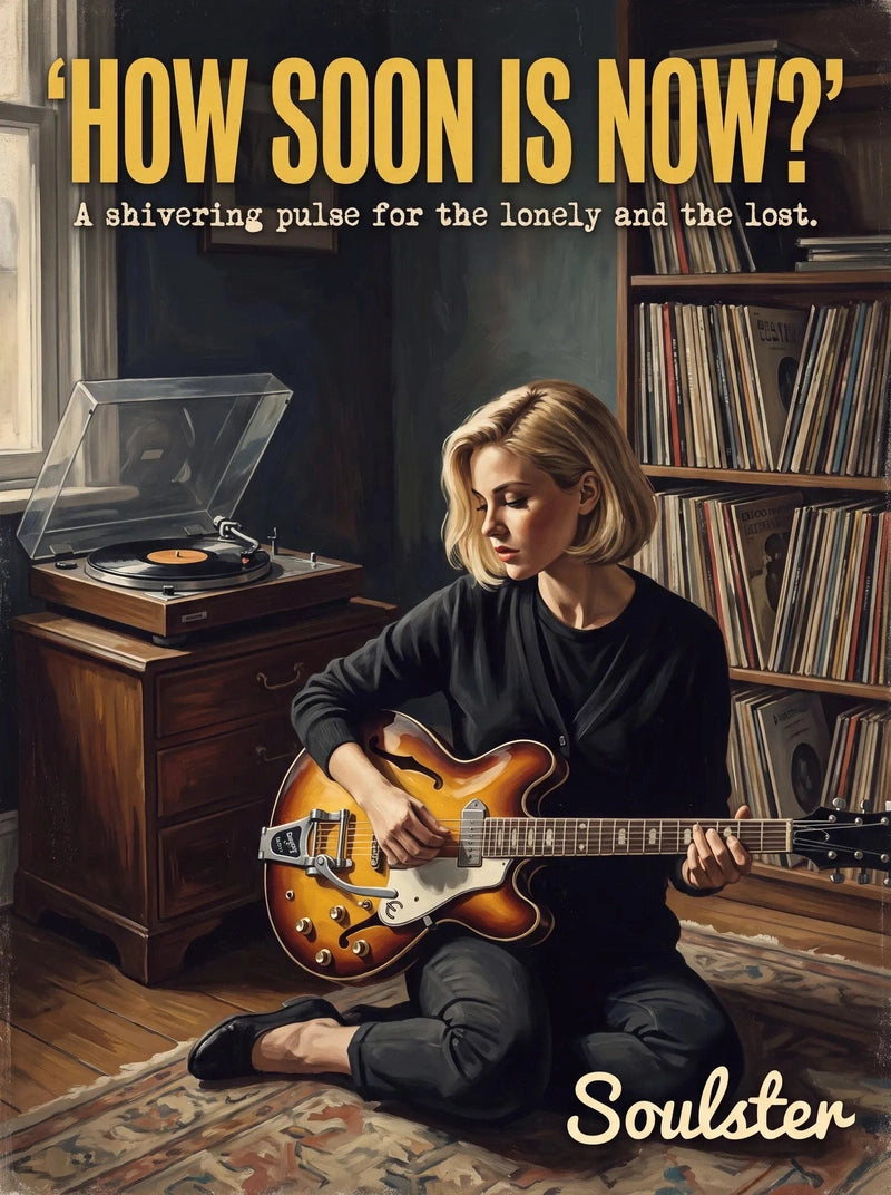 Cinematic pulp book cover style art print inspired by The Smiths - How Soon Is Now? typography design layout.