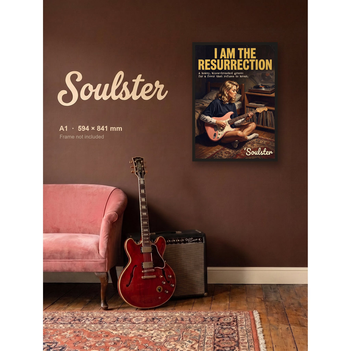I Am The Resurrection - Practice Print shown framed on a wall in A1 size. Frame not included.