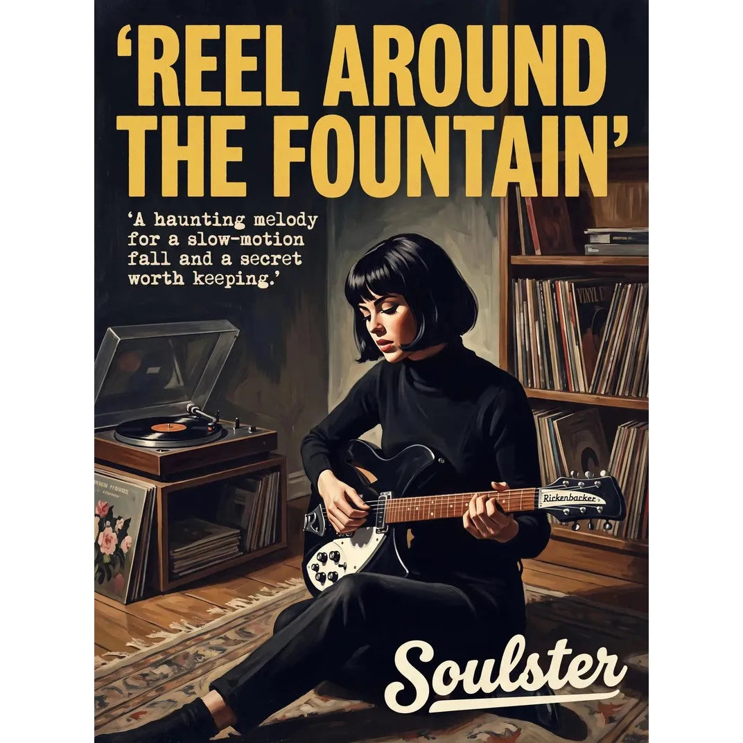 Cinematic pulp book cover style art print inspired by The Smiths - Reel Around The Fountain typography design layout.